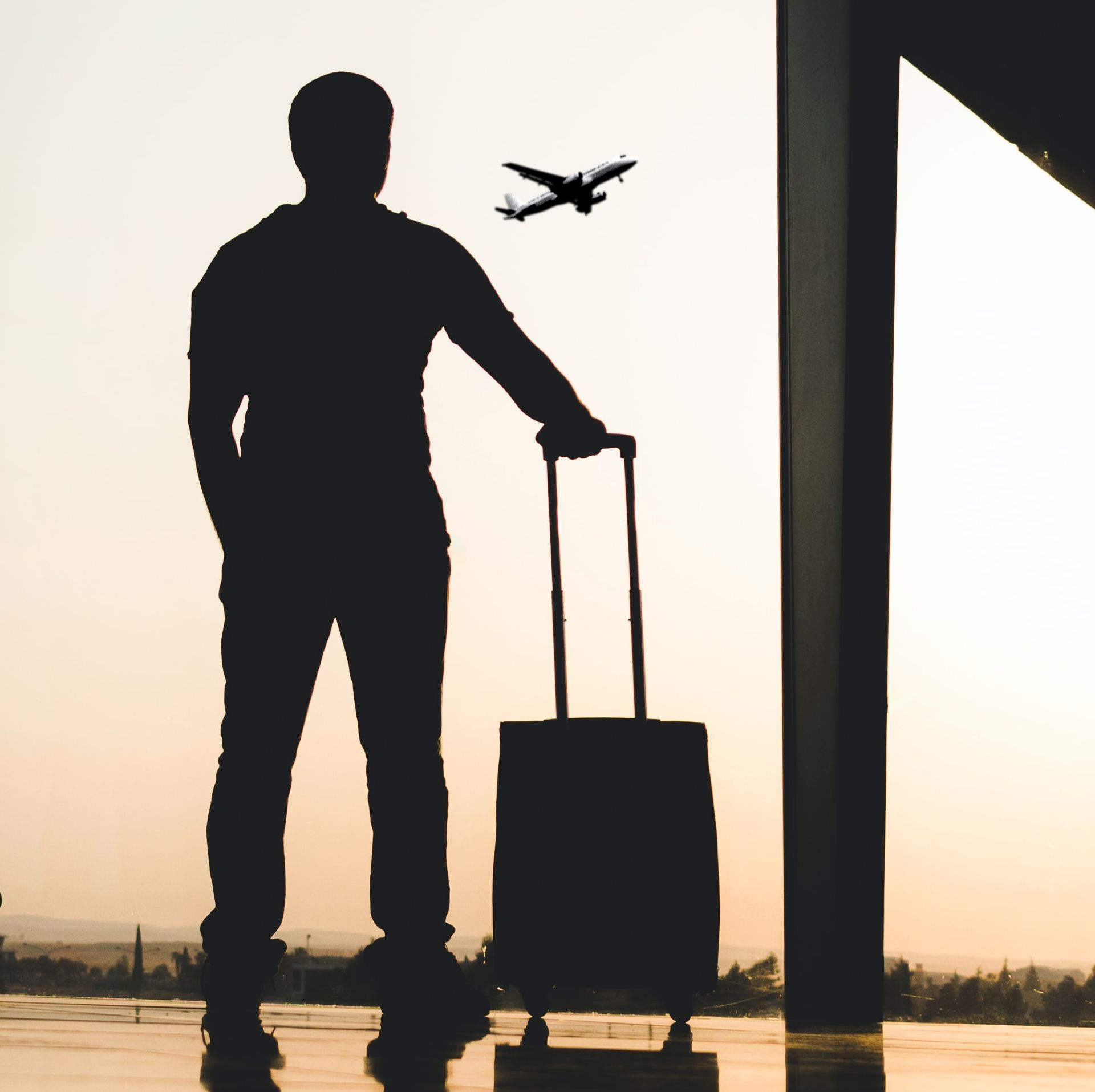 Air passenger standing in an airport lobby - illustration for the highlights of the airpassengerright.ca web design project.