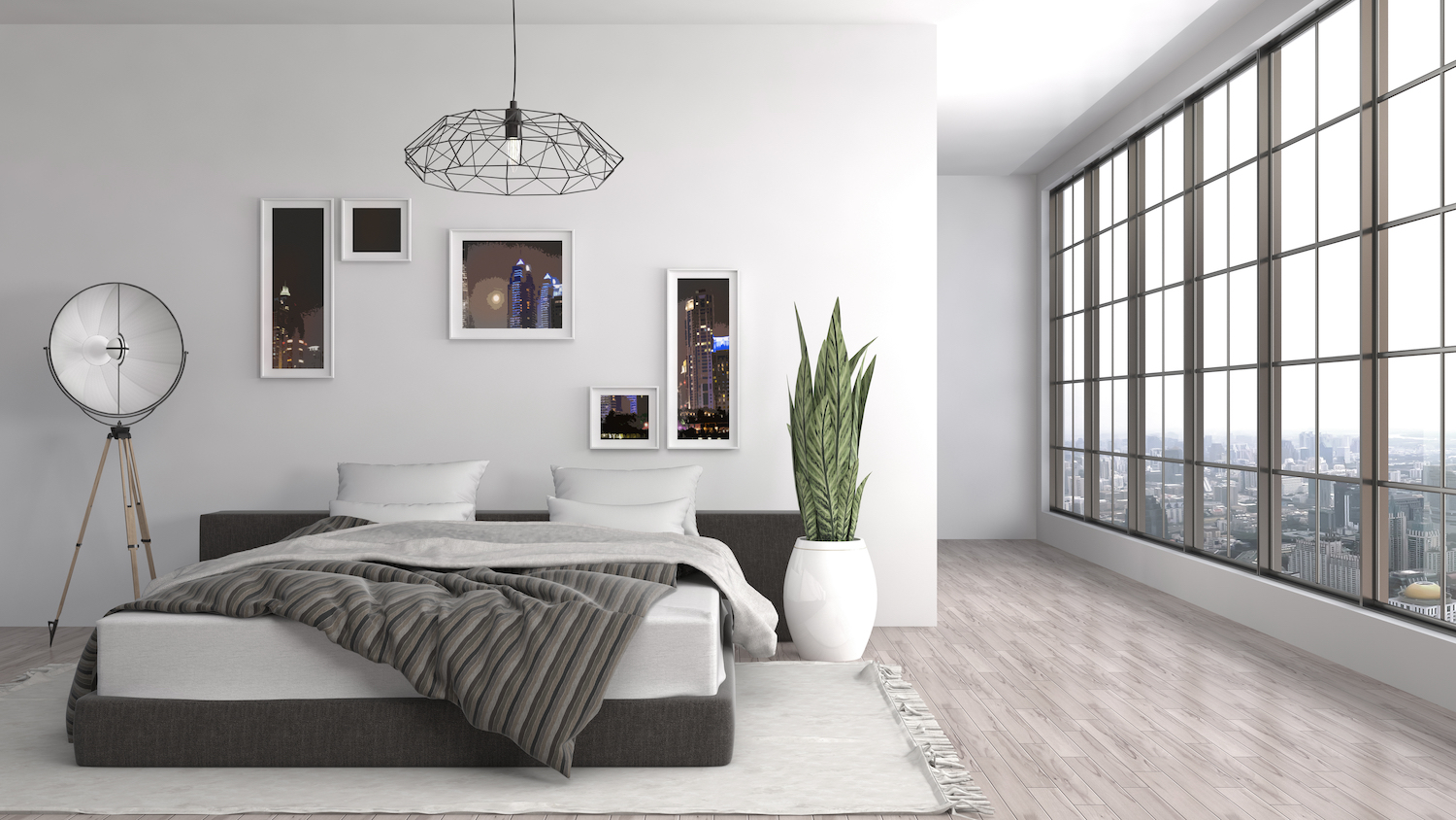 Modern bedroom - illustration for the highlights of the Impression Floors web design project.